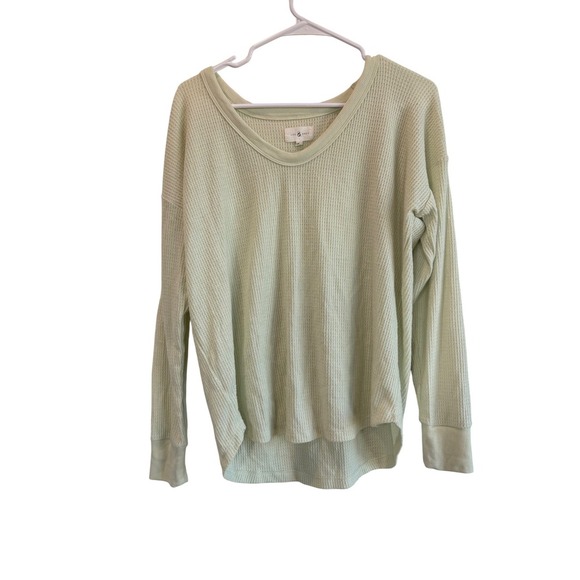 Lou & Grey Waffle Knit V-Neck Long Sleeve Top Tee Relaxed Fit - Picture 2 of 6